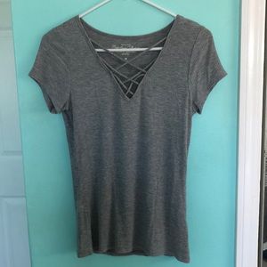Hollister gray crisscross shirt